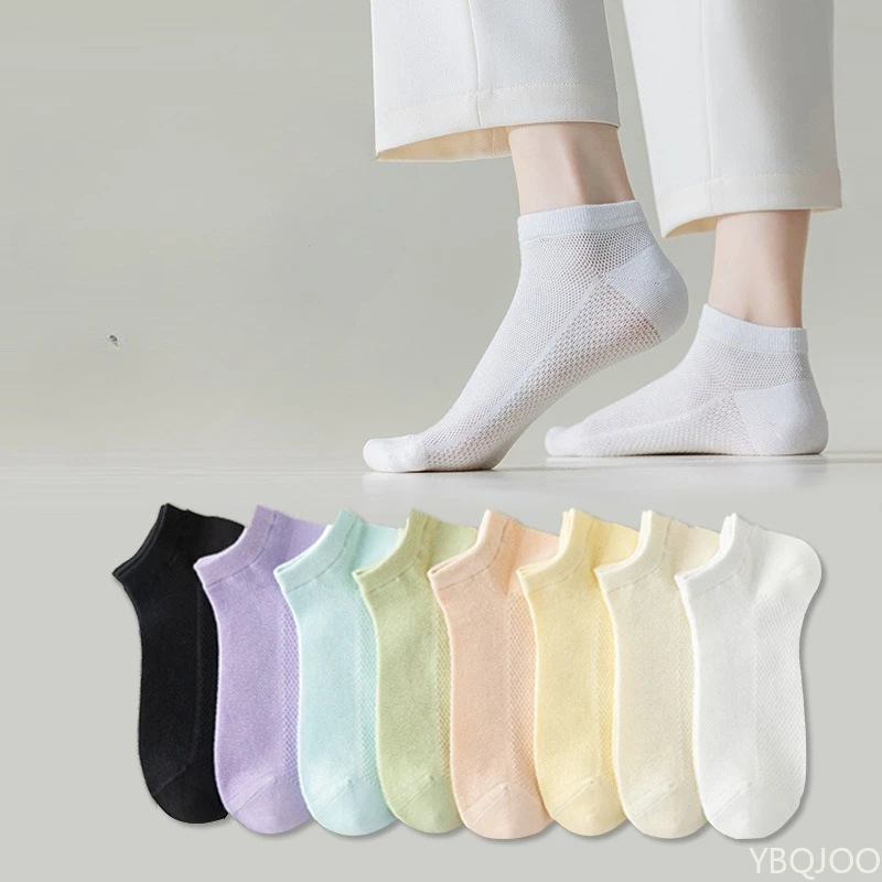 8 Paar neue Damen-Baumwollsocken, kurze, dünne, atmungsaktive Netzsocken, kurze, niedrig geschnittene, bunte, leichte, atmungsaktive Sommersocken