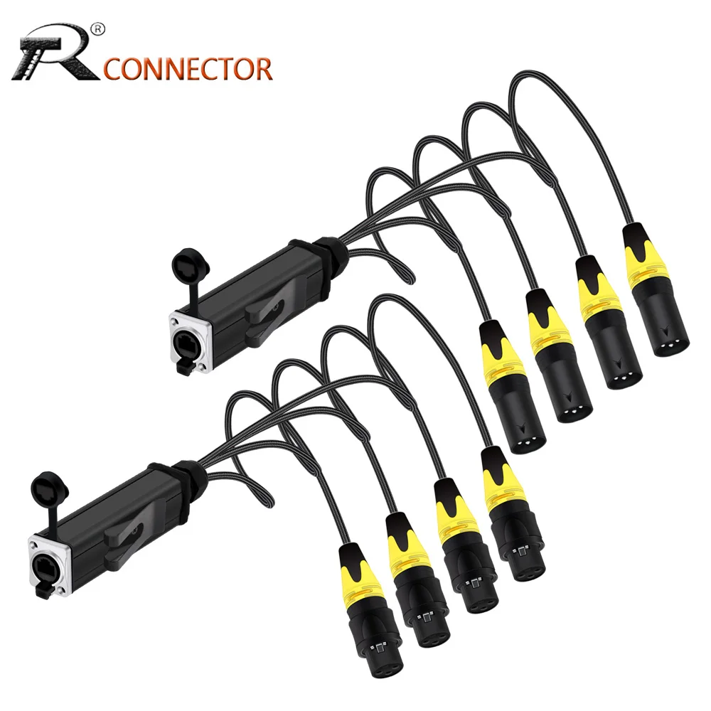 

Waterproof RJ45 to Audio 4 Channel 3Pins XLR Male/Female Connector Multi Network Breakout Extension Cable for Stage Lighting