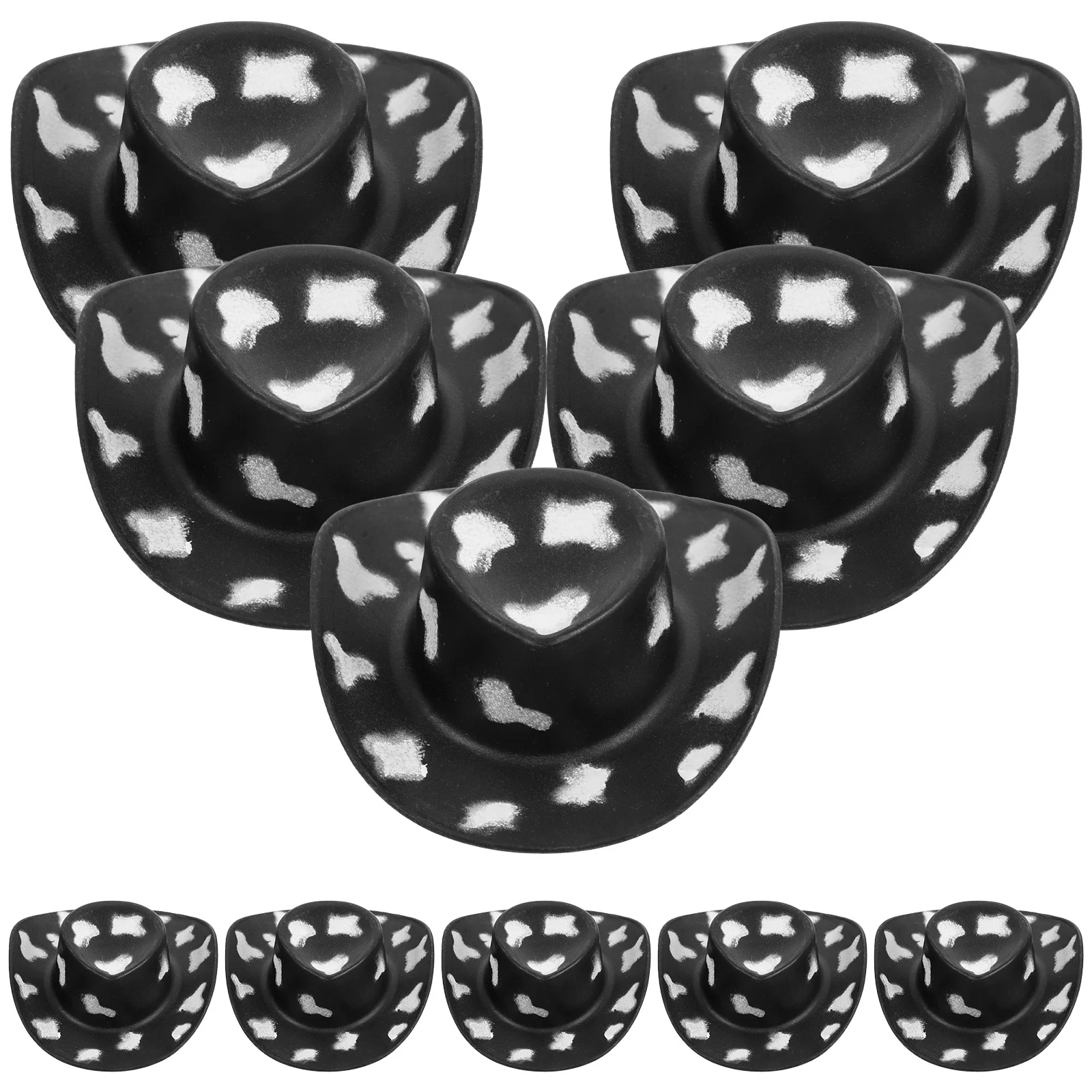 10 szt. Miniaturowe kapelusze kowbojskie, plastikowe małe kapelusze westernowe do rękodzieła DIY, dekoracje na przyjęcia, małe akcesoria dekoracyjne.