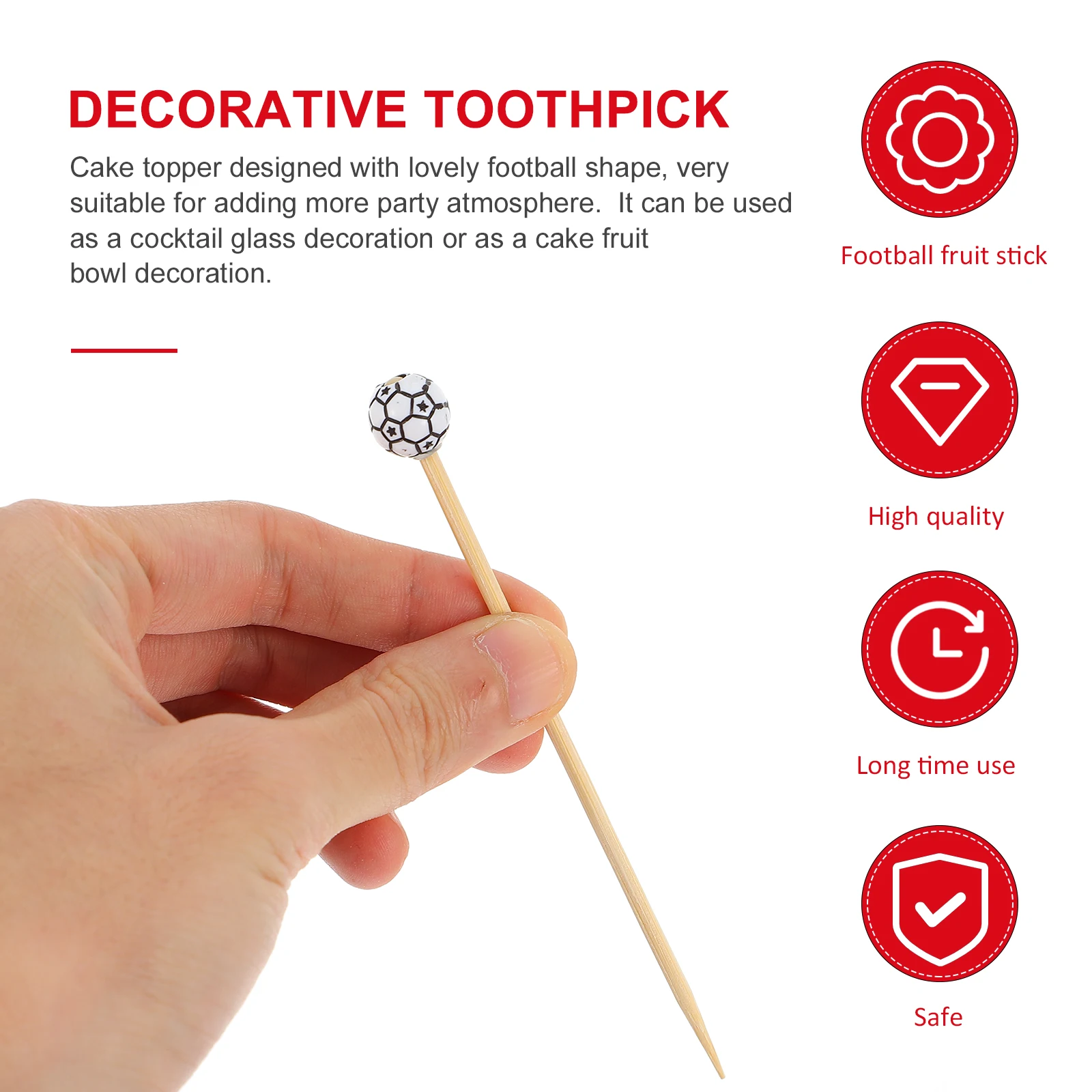 

100 Pcs Football Shaped Fruit Pick Cocktail Drink Stick Cake Topper White Party Decoration Bar Tools Dessert Accessory Safety