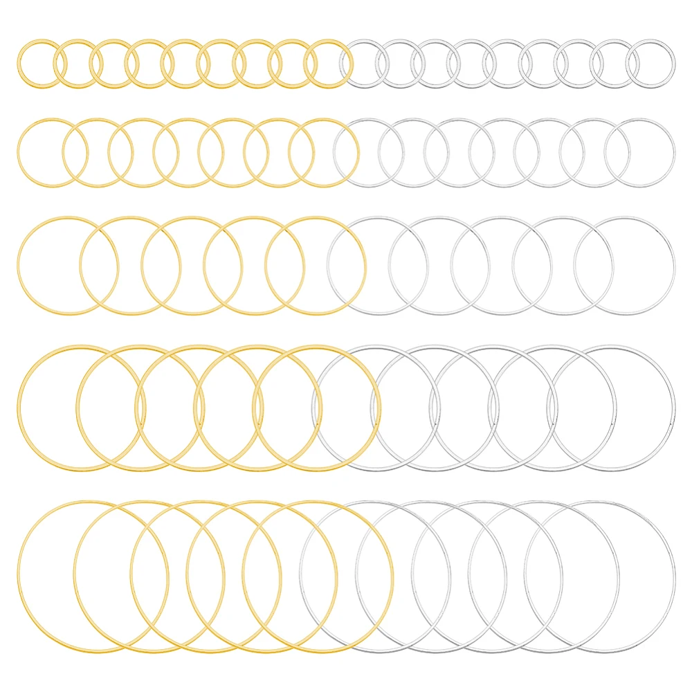 300pcs Open Bezel Charms 5 Sizes Circle Earring Beading Hoop 2 Colors Wire Loop Charms Golden Silver Hoop Linking Frames for DIY