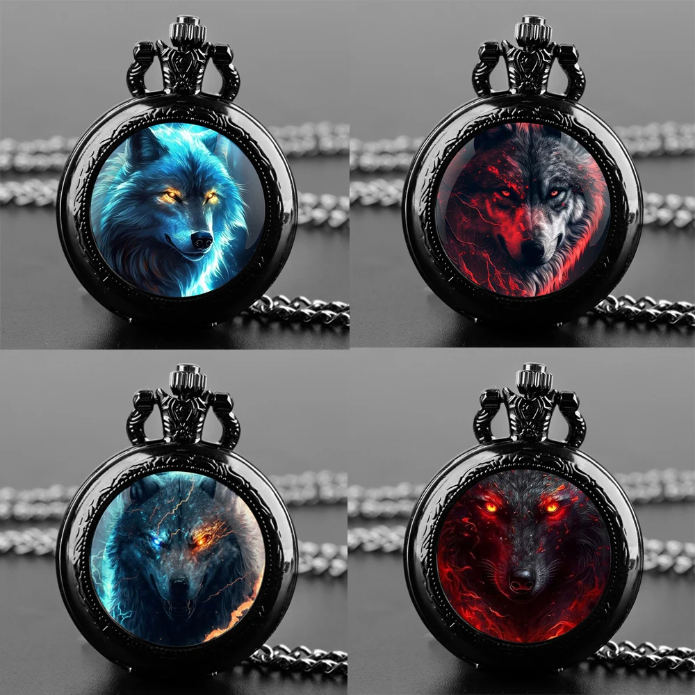 

Mysterio Cool Wolf Graphic Vintage Quartz Pocket Watch for Men Women Pendant Necklace Chain Clock Watch Unique Jewelry Gifts