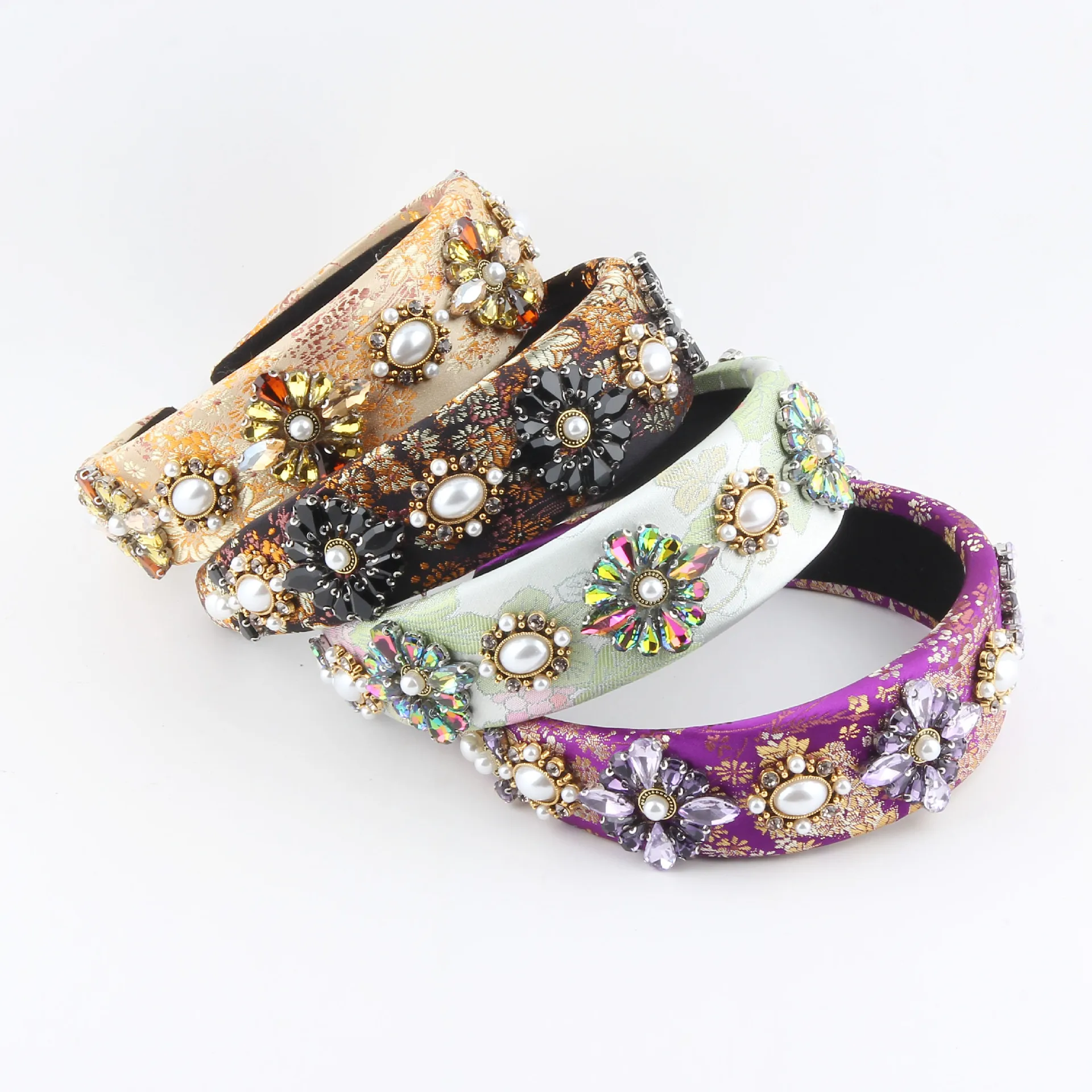 

Европейская и американская новая красочная ткань в стиле барокко с геометрическим дизайном и стразами, повязка на голову для женщин, аксессуары для волос на выпускной