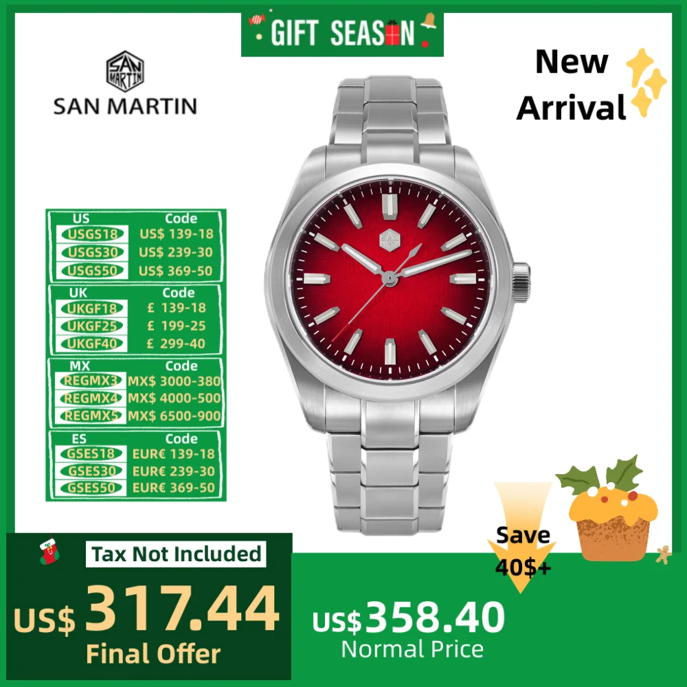 San Martin 39mm 9039 Men Mechanical Watch Original Enamel Gradient Chinese Character Fu Pattern Dial Swim BGW-X1 SN0144GX-1