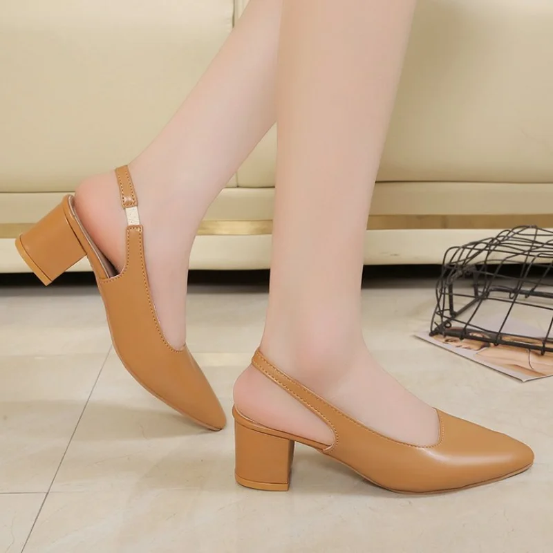 Ladies Shoes 2023 High Quality Fashion Women\'s High Heels Summer Pointed Toe Sexy Square Heel Office and Career High Heels