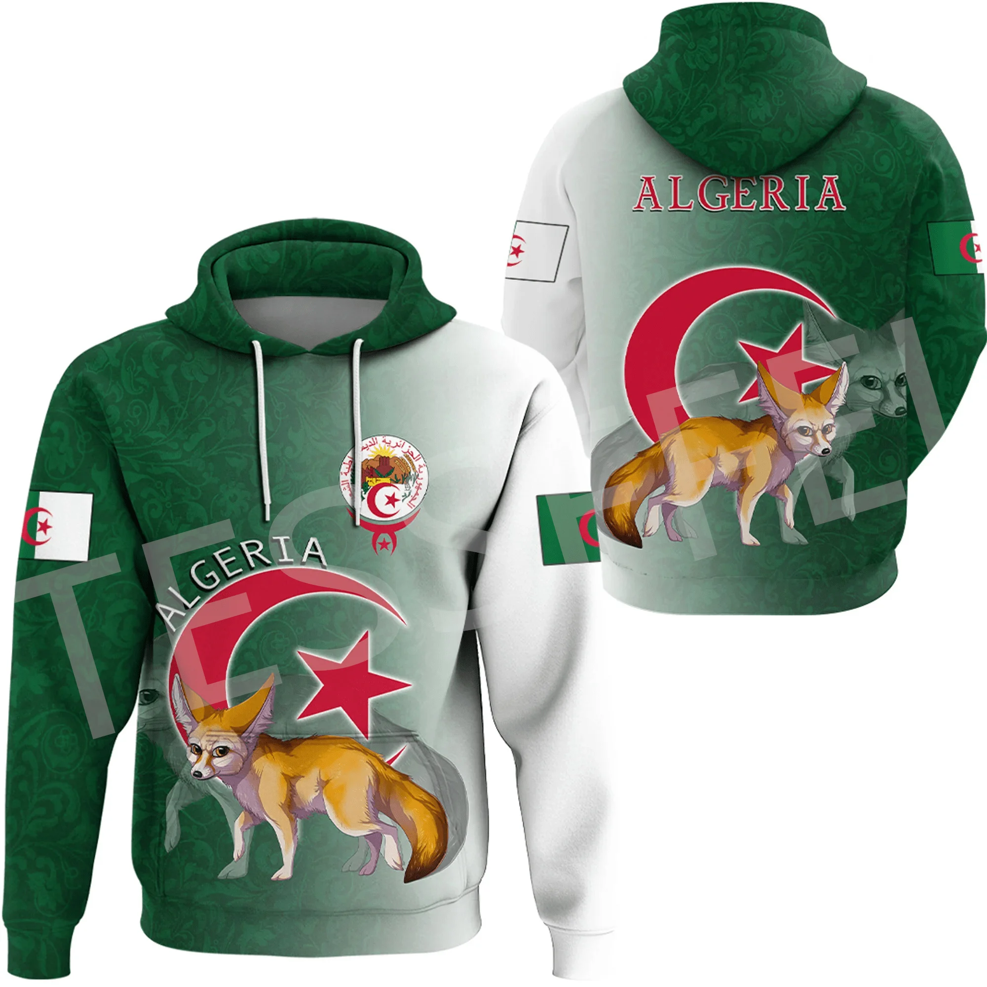 NewFashion Africa Country Algeria Flag Tattoo Retro Tracksuit 3DPrint Harajuku Casual Streetwear Pullover Funny Jacket Hoodies W