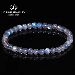 JD 5A Genuine Natural Gray Moonstone Bead Charm Bracelets Women Men Fashon Blue Light Flash Labradorite Strand Energy Bracelet