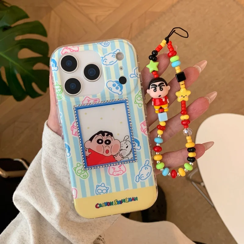

3D anime Cute Superman Crayon Shin-chan Buriburizaemon Phone Case For iPhone 13 14 15 16 17 Pro Max Shin-chan stripe Cover