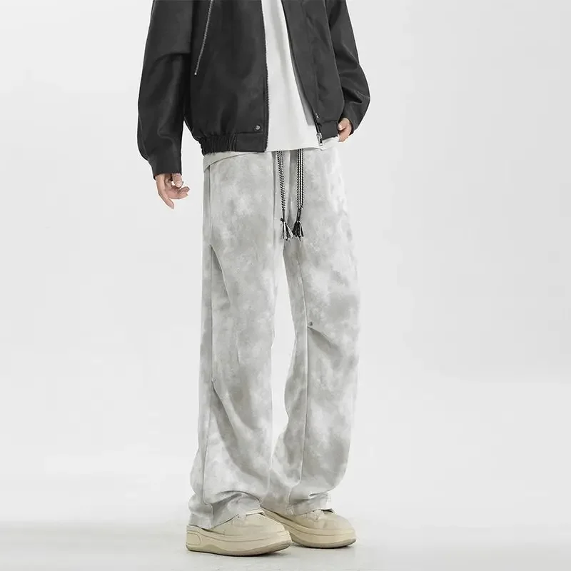 GELITAYIN Grey Tie Dye Loose Casual Straight Pants Man Summer Sale Y2k Xxxl Low Price Stylish High Quality Vintage Long Trousers
