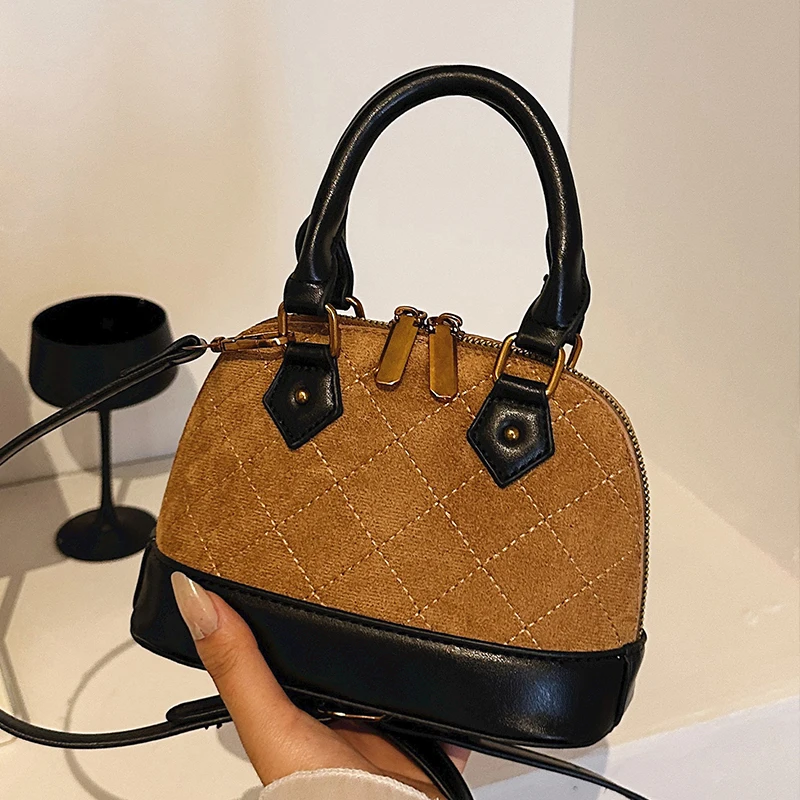 

Diamond Lattice Faux Suede Women's Bag Autumn New Korean Style PU Crossbody Bags High End Zipper Commute One Shoulder Bag