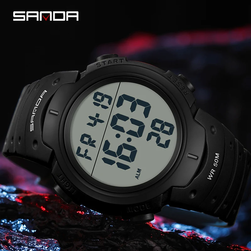 Sanda's new 269 fashion design Silincone strap digital movement alarm mode countdown sports men's clock fashion stopwatch