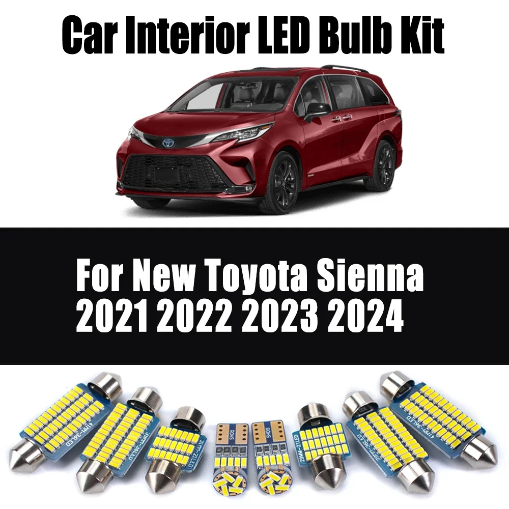 17Pcs Canbus Trunk Door Light Kit For New Toyota Sienna 2021 2022 2023 2024 Car LED interior Map Dome Reading Vanity Mirror Bulb
