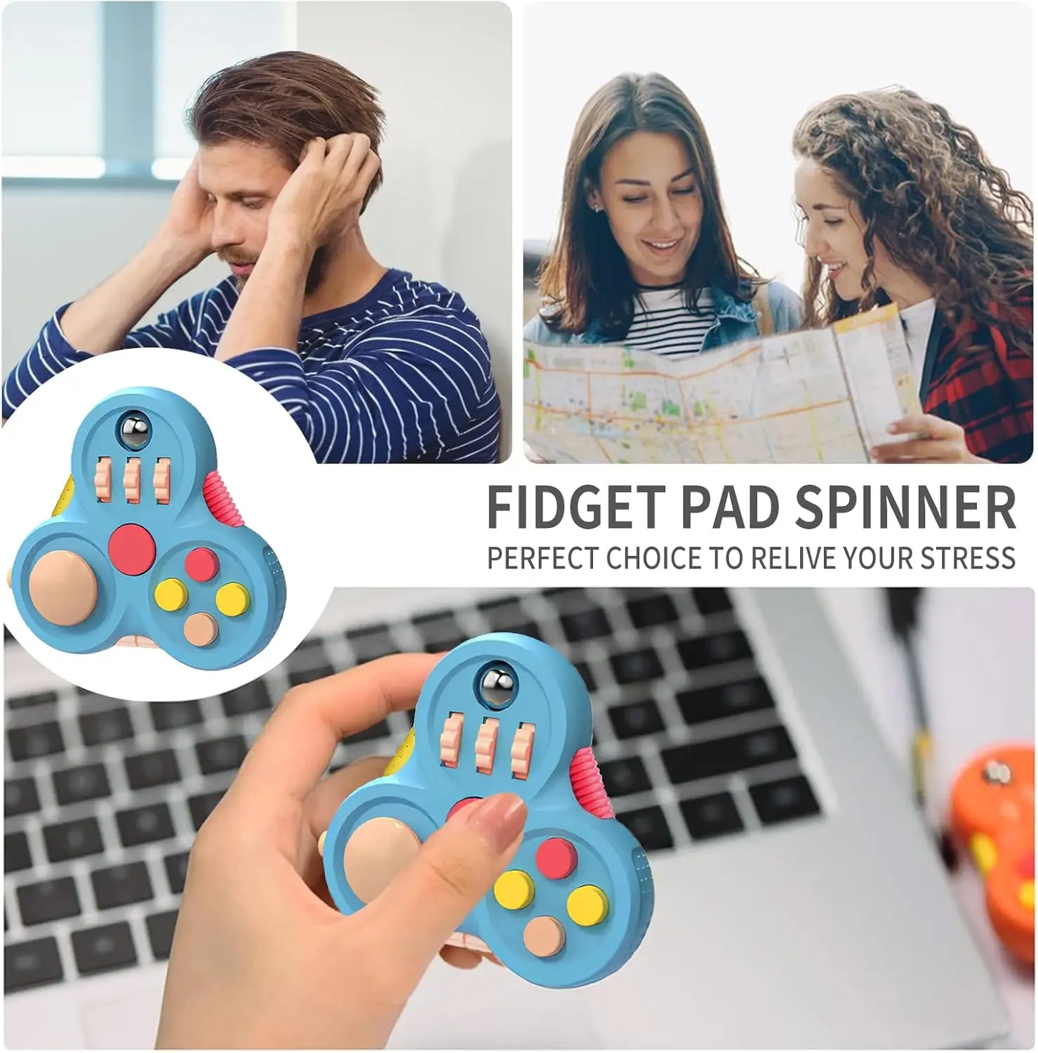 Fajna zabawka dla dorosłych Fidget Pad, kontroler Fidget Clicker kostka na biurko, ulga w stresie ADHD, prezenty sensoryczne dla dzieci nastolatki chłopcy, boże narodzenie