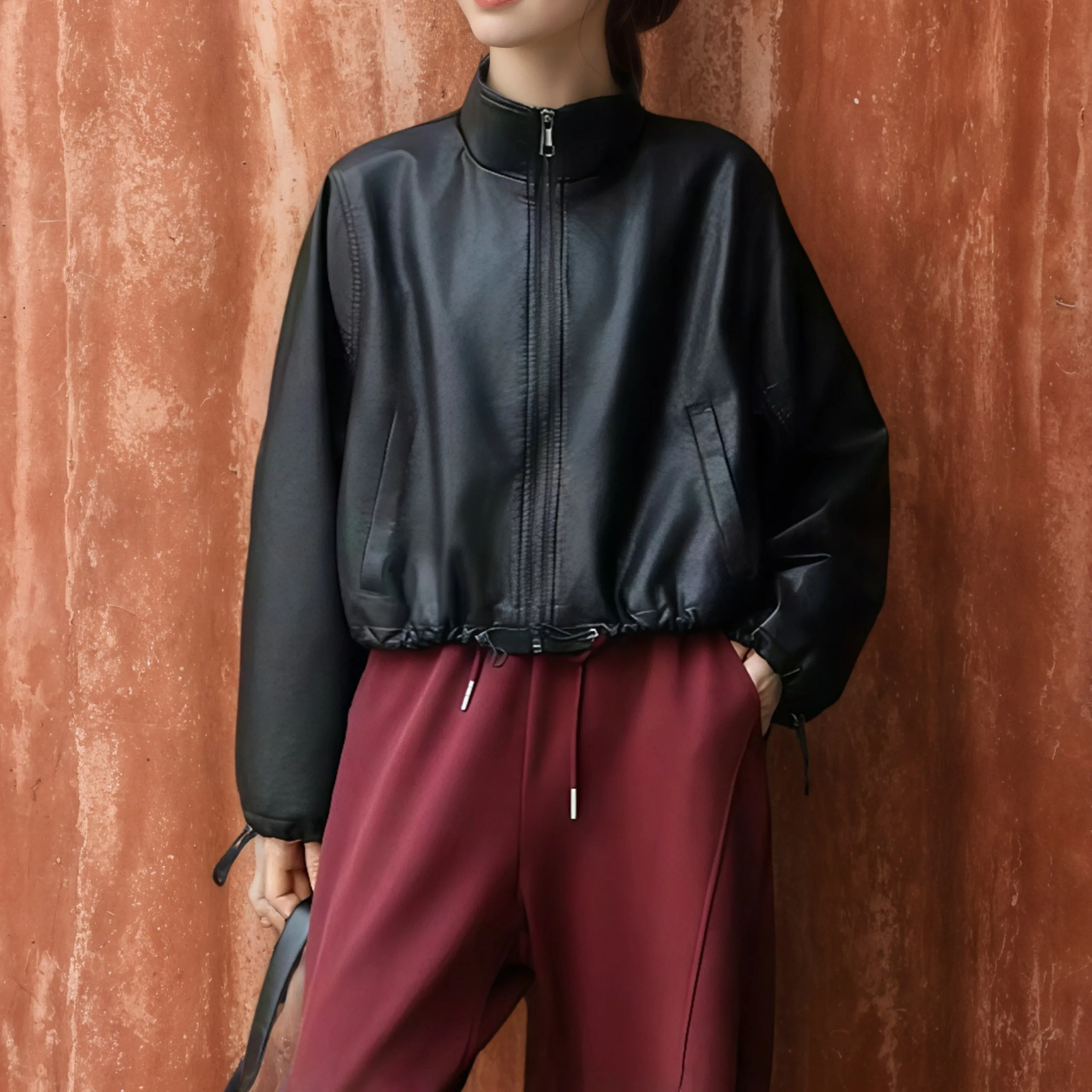 ملابس نسائية من جلد البولي يوريثان لراكبي الدراجات النارية بسحاب ort Sve جناح الخفافيش ملابس ربيع الخريف وصلت حديثًا ملابس العمل Jaet