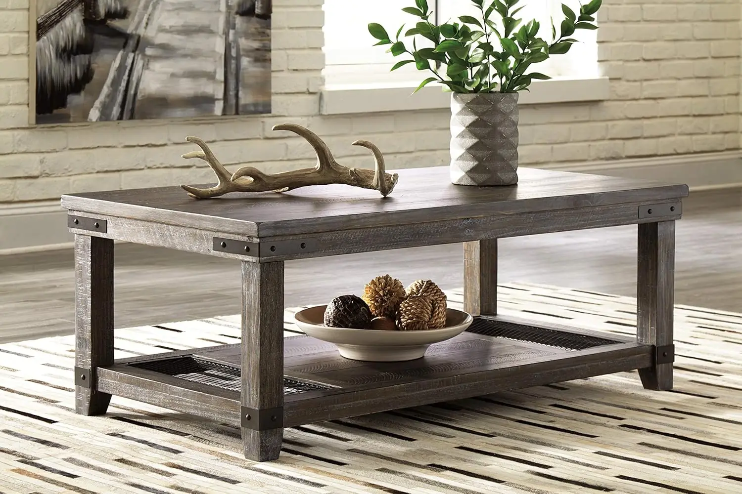 Design by Ashley Danell Ridge Rustic Rectangular Coffee Table with Iron Accents, Brown