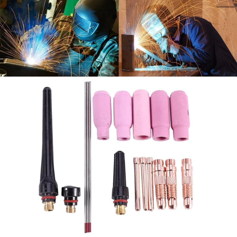 Upgraded Welding Welder Torch Kit Accessories Argon Arc Welding Parts Kit Compact Size Used for 17/18/26 Tig Welding