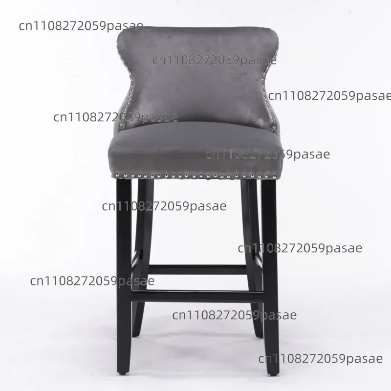 Contemporary velvet upholstered wing-back bar stool with button tufted trim and chrome wood legs