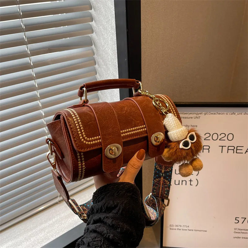 

2025 Vintage Boston Cylinder Bag for Women Minimalist Shoulder Crossbody Purse Fashionable Handbag