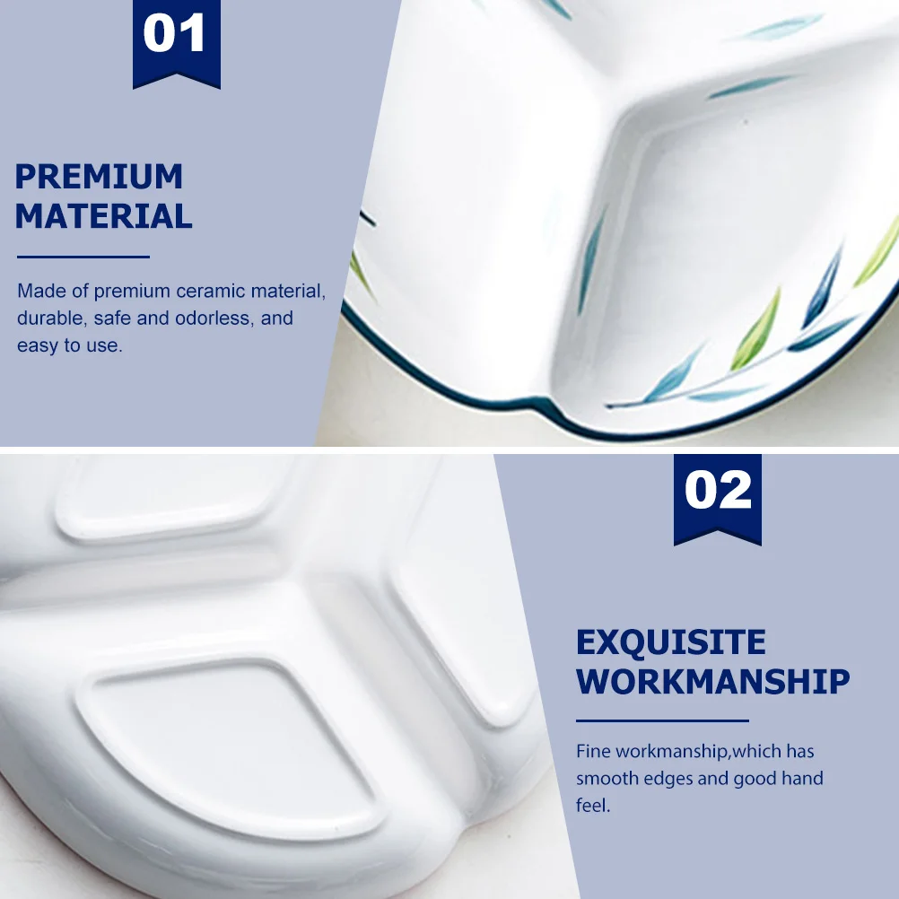 

Three Grid Breakfast Plate Creative Ceramic Tray Safe Healthy Odorless Smooth Edges Exquisite Design Kitchen Embellishment