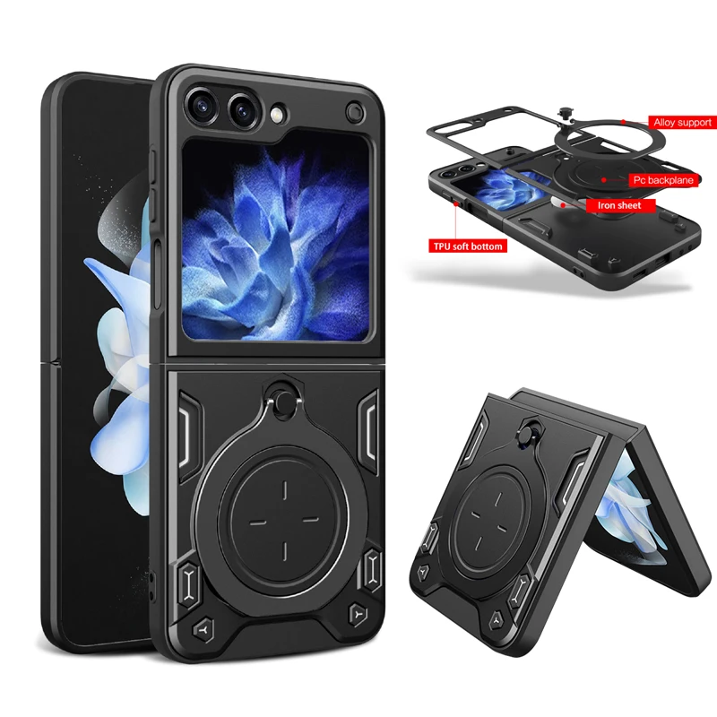 Magnetic Stand Phone Case Cover for Samsung Galaxy Z Flip 7 4 5 6 Shockproof 360° Rotation Ring Holder Back Cover Cases Capa