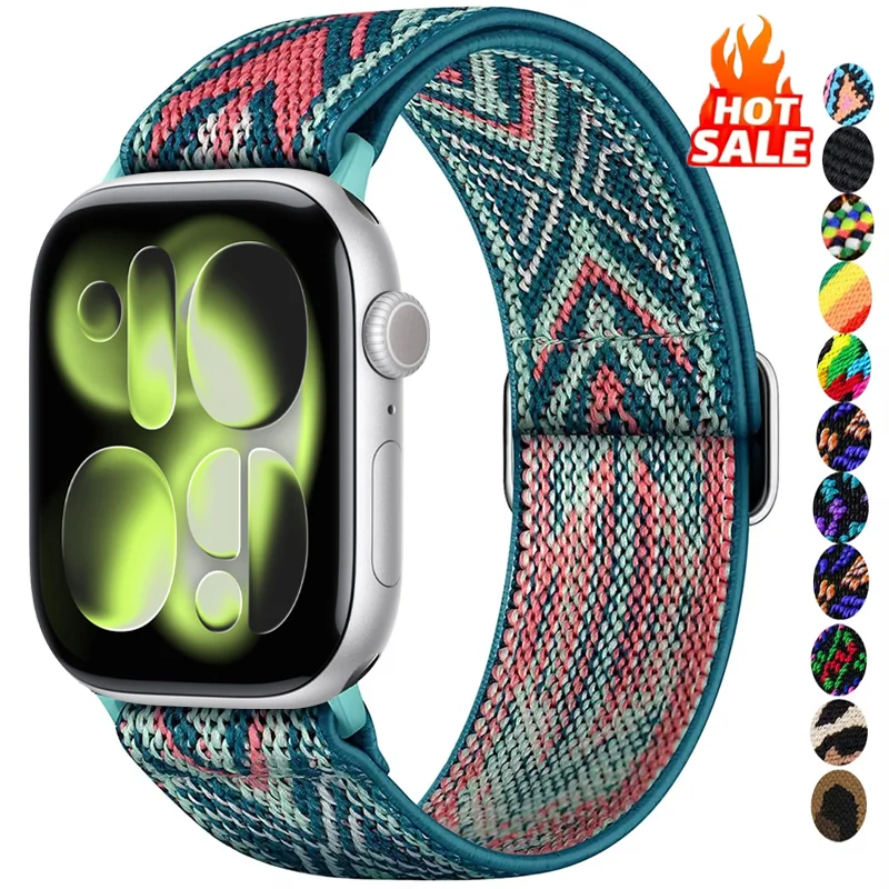 Pulseira de nylon para apple watch band 41-40-44-45-42mm 46mm pulseira elástica leopardo iwatch série 11 10 9 8 7 se 6 5 Ultra2-3 49mm
