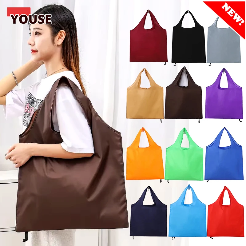 

Однотонная складная сумка для покупок, многоразовая дорожная продуктовая сумка, Экологически чистая сумка на одно плечо для путешествий, супермаркета, тоут