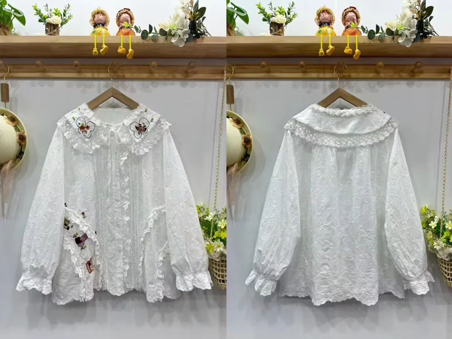 Autumn New Sweet Mori Style Embroidered Shirt Women Long Sleeve Single Breasted Casual Shirt 824-803