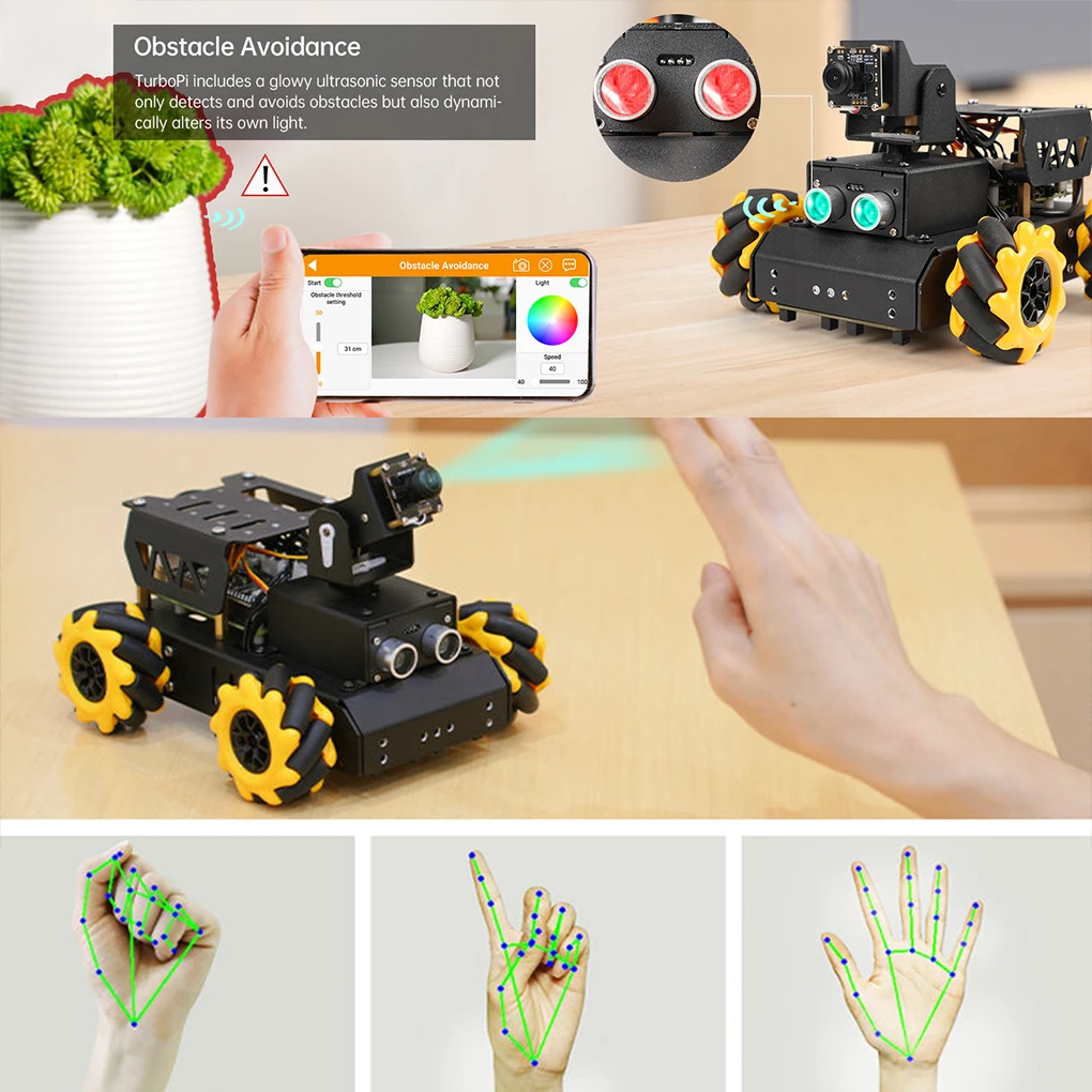 TurboPi Mecanum-Motor de rueda 4WD, coche Robot para principiantes, Kit de bricolaje de coche Robot programable de código abierto para Raspberry Pi 4B 8GB