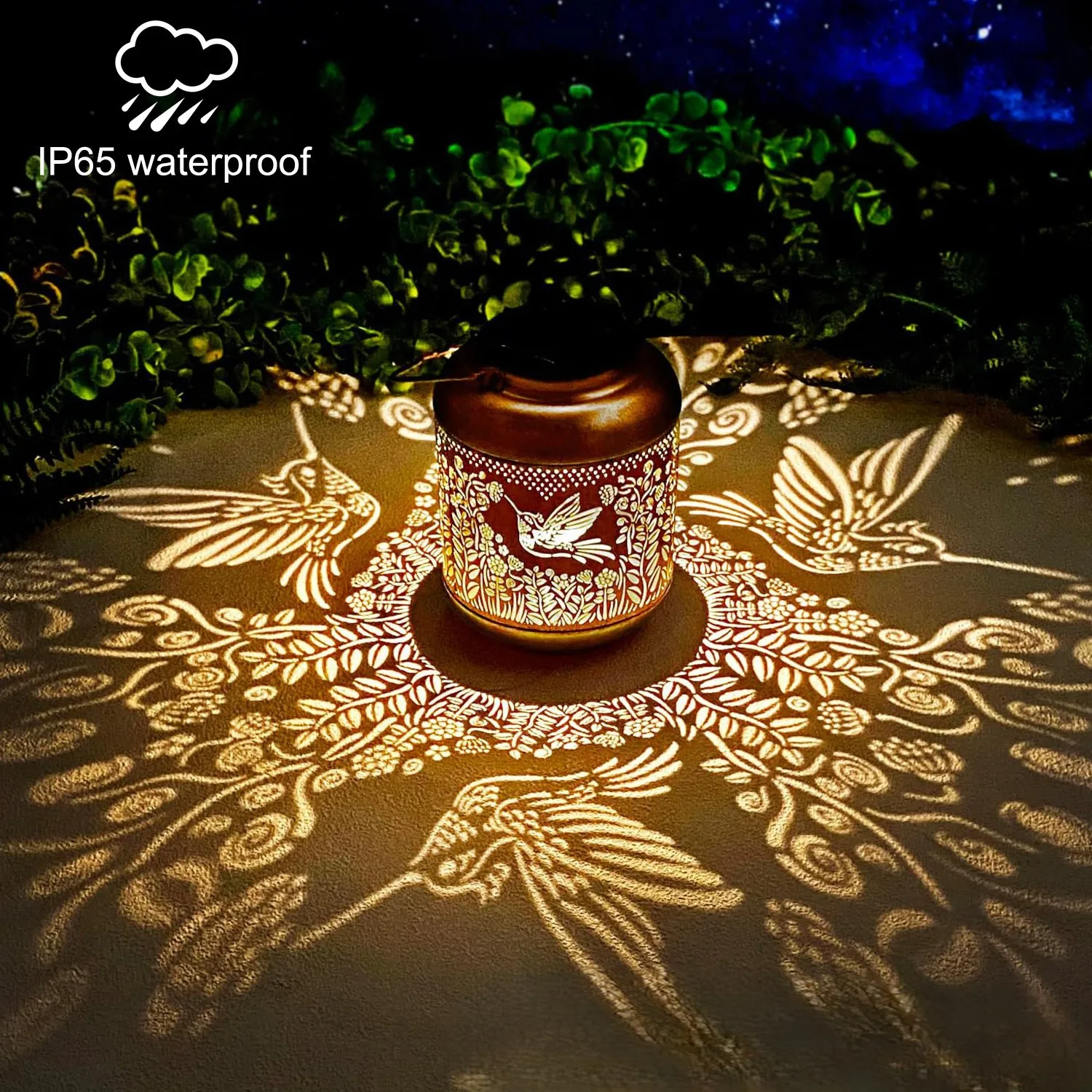 

Hummingbird solar lantern iron hollow projection lantern villa courtyard decoration waterproof hanging lamp