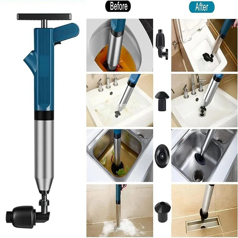 New Stainless Steel Toilet Plunger Pneumatic High-pressure Drain Blaster Tool Toilet Plunger Pipe Dredger Unblocker Clog Remover