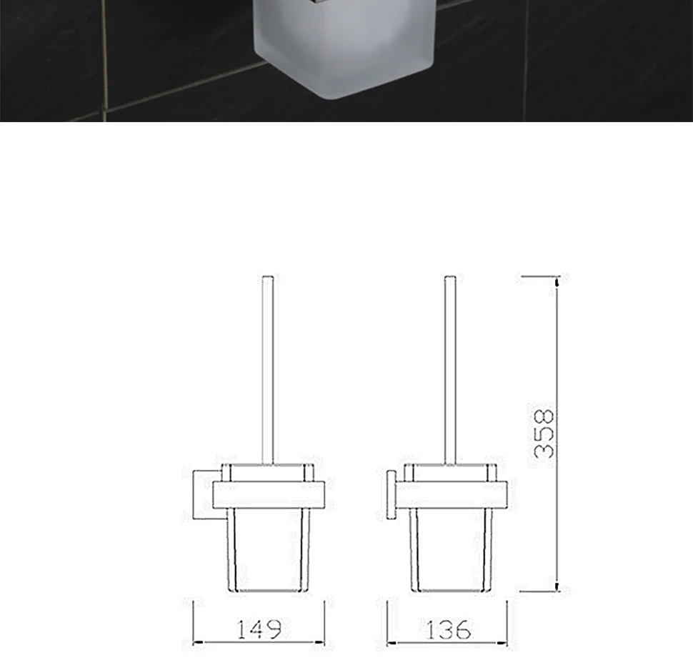Moderne Edelstahl Wand Montiert Wc Pinsel Halter Regal Wc Pinsel Organizer mit Milchglas Gebürstet Nickel – Detail 4