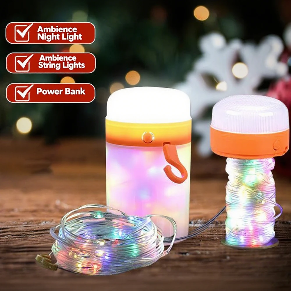 

Светодиодный гирляндный светильник для кемпинга, 10 м, катушка, уличный перерабатываемый ночник, портативный фонарик с магнитным крючком, светодиодный перезаряжаемый