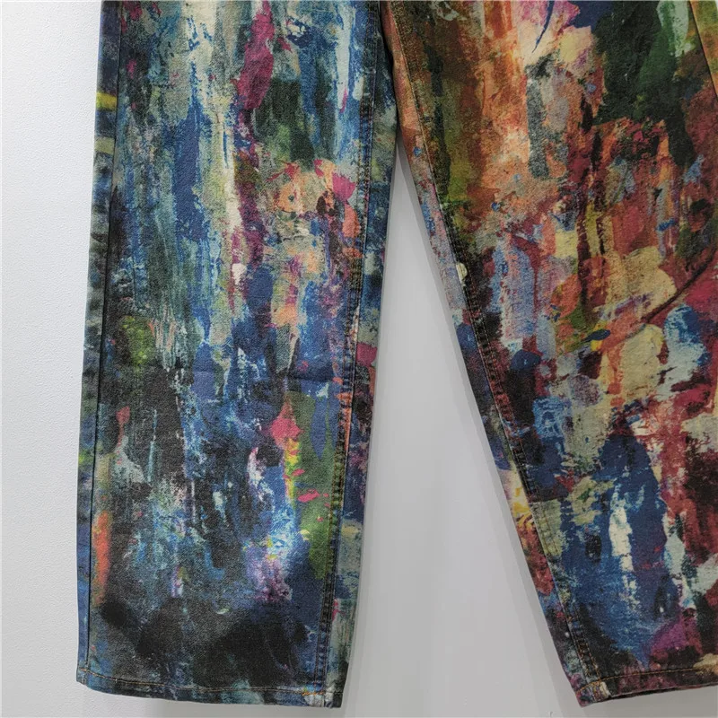 

Artistic painted denim with a colorful palette print. Vintage Americana style, your new street-style statement.