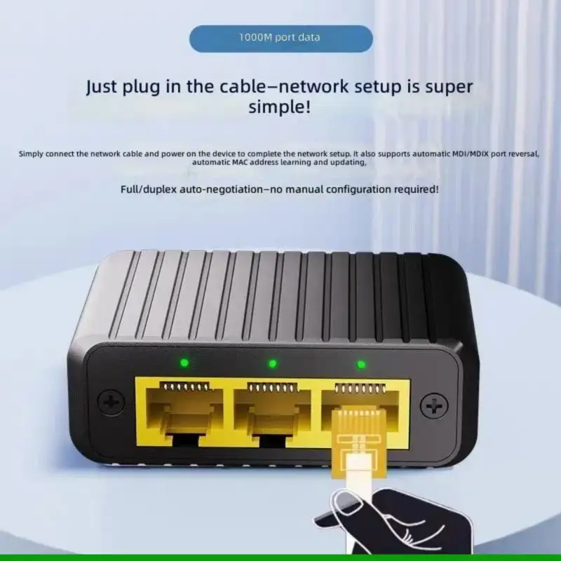 U55C 3 Port Networking Switcher 1000Mbps RJ45 LAN Adapter Gigabit Switcher 1 in 3 Out Ethernet Splitter for PC Routers Sharer
