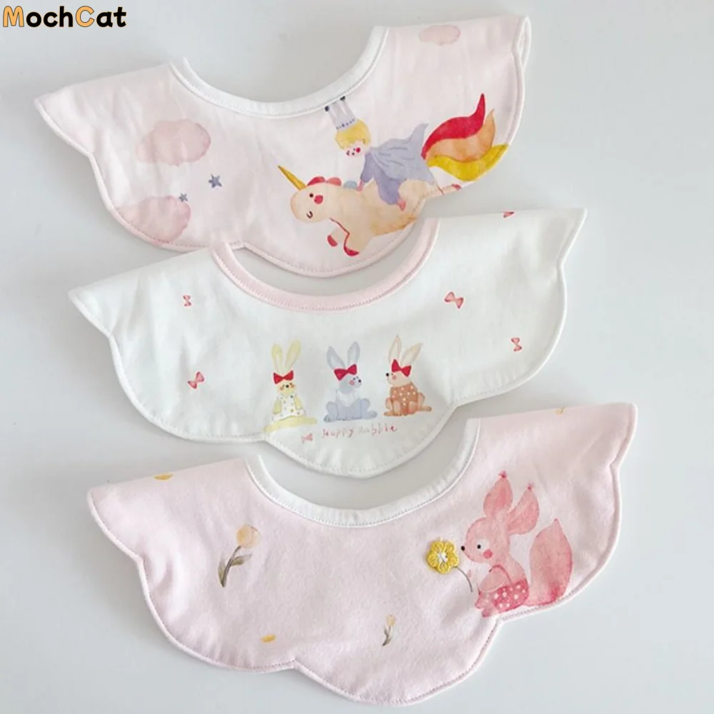 

Cartoon Anti-vomiting Bibs Flower Shape Cotton Yarn Baby Drooling Bibs Rotatable Round Neck Baby Cotton Bibs Feeding Accessories