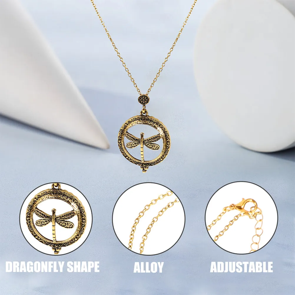 2Pcs Dragonfly Magnifying Necklace 5X Lens Vintage Hollow Pendant Jewelry for Women Trendy European American Style Functional