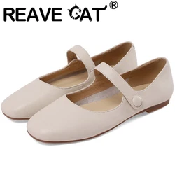 REAVE CAT 2022 Comfort Ladies Flats Janes Buckle Strap Round Toe Heel 1cm US9 Black Beige A4283