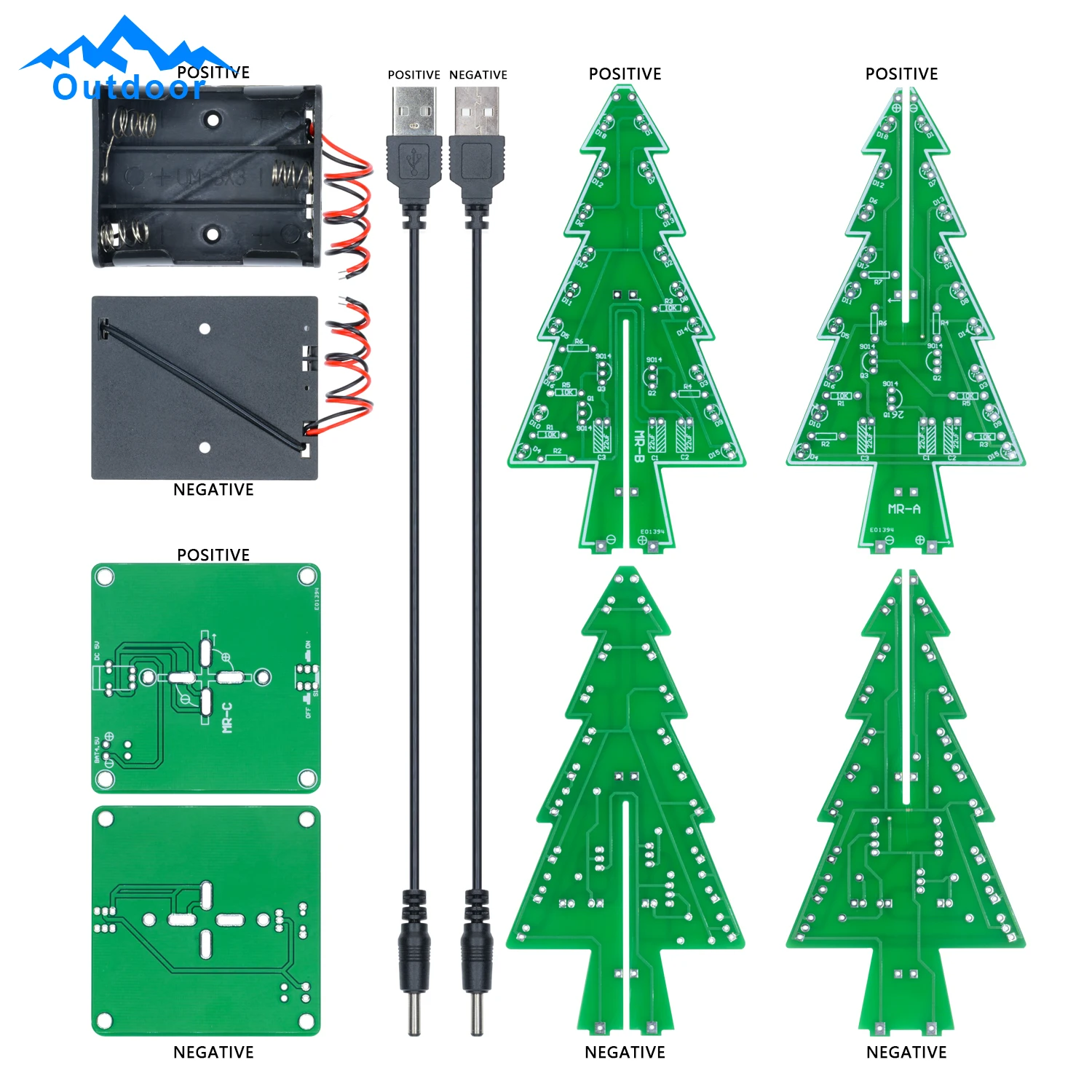 Christmas Trees Luminous Tube Module LED Circuit 7 Color Flashing Light-Emitting Module Electronic Learning Kit Holiday Decor