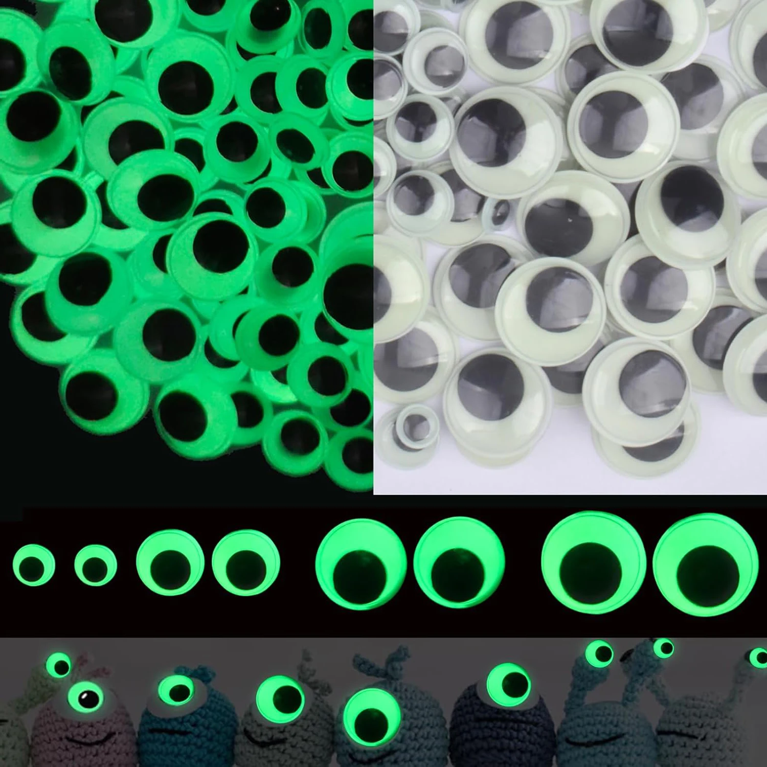 

300PCS Glowing in Dark Googly Wiggle Eyes Self Adhesive Wiggle Eye Luminous Sparkle Large Eyes for DIY Handicrafts Sticker