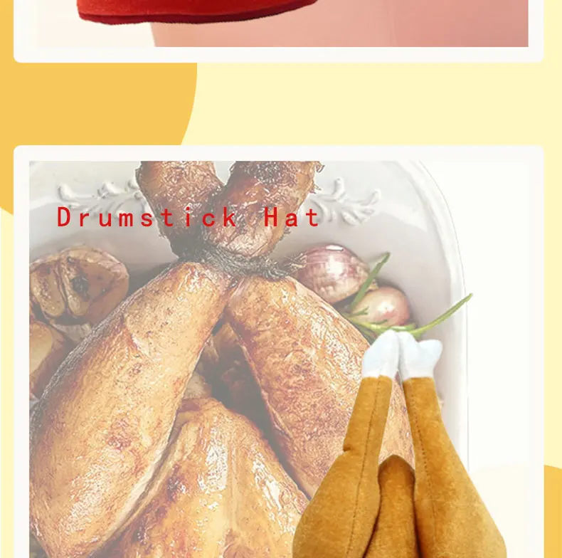 Niedliches, neuartiges Food-Hut-Set, 4-teilig – Hamburger, Pommes Frites, Pizza und Drumstick für Partys, Freizeitkleidung und Geschenke – Detail 6