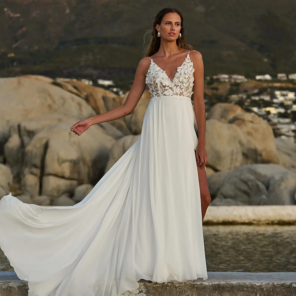 

Chic Bohemian A Line Wedding Dresses 2026 Sexy Spaghetti Straps Chiffon Bridal Civil Receipt Wedding Party Gowns Cutomized