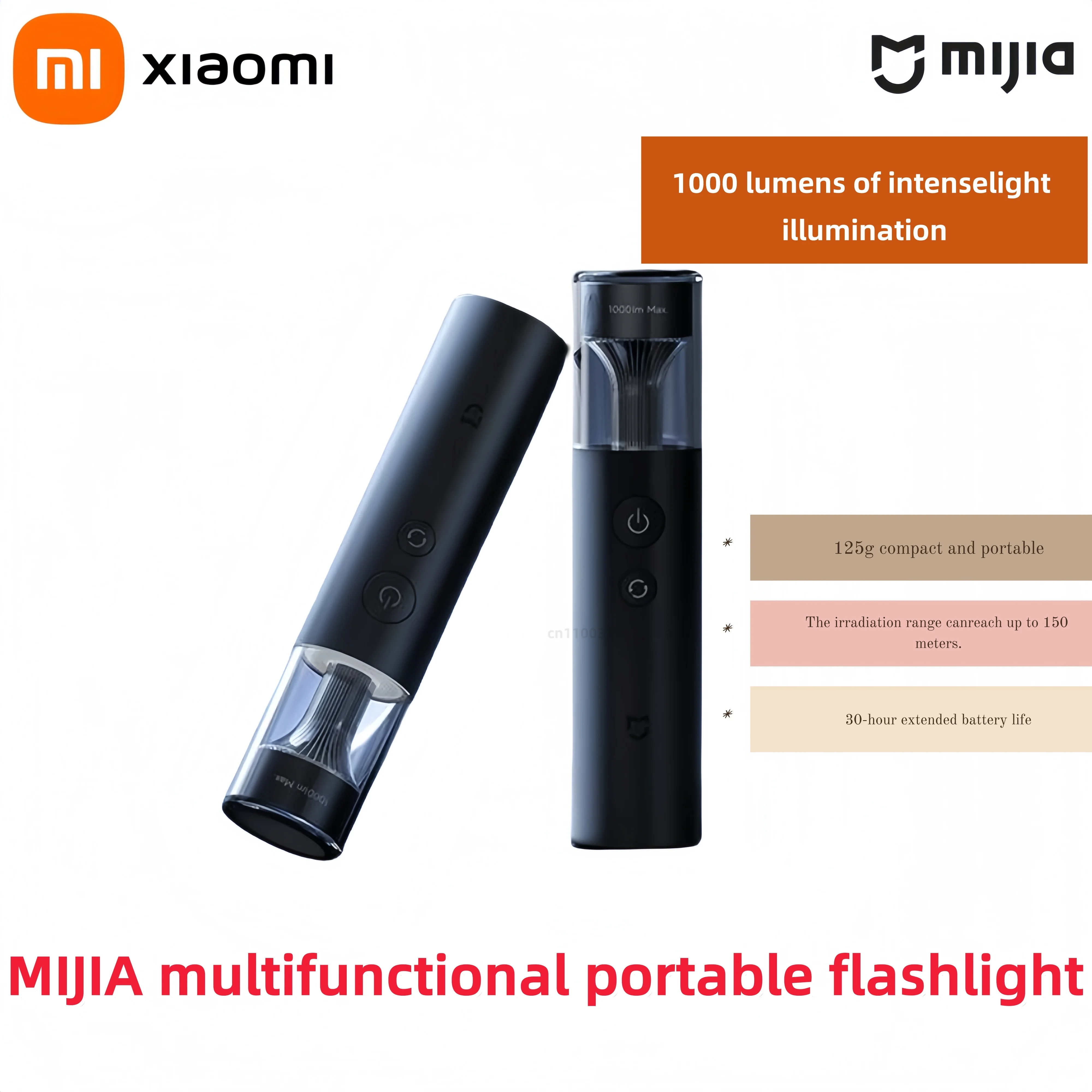 

Многофункциональный светодиодный портативный фонарик XIAOMI MIJIA, сверхдлительный срок службы батареи 30 часов, 3 передачи, сильный свет 1000 люмен, легкий вес