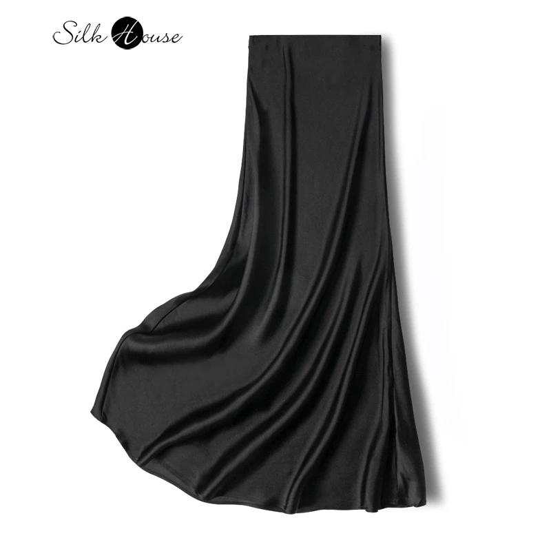 

35MM Heavy Duty Double Sided Satin Luxury 100% Natural Mulberry Silk Women's Casual Silk Smooth Black Butt Wrapped Tail Skirt