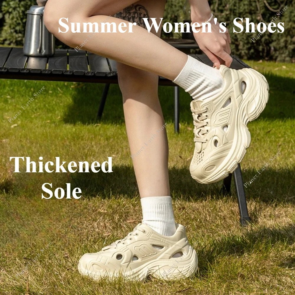 

Размер: 36-41, летние дышащие массивные кроссовки, женская обувь в форме пещеры на шнуровке, спортивная обувь на нескользящей толстой подошве, пляжные и сандалии