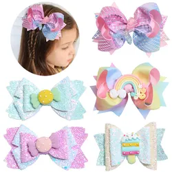 Sweet Mermaid Bows Hair Clips For Girls Glitter Bowknot Hairpins Handmade Boutique Barrettes Headwear Hair Accessories