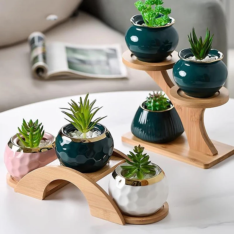 Bamboo Tray 3-Layers Flowerpot Holder Plants Stand Home Decoration Gardening Supplies Succulents Bonsai Organizer Holder