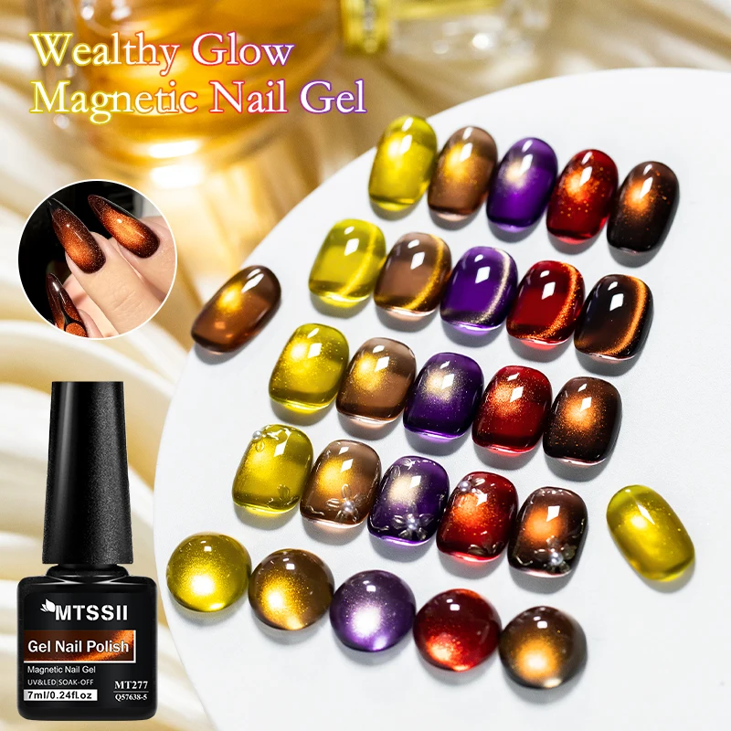 7ml Wealthy Glow Magnetic Cat Eye Gel Polish Glitter Gold Holographic Magnetic Summer Nail Polish Soak Off UV Transparence Gel