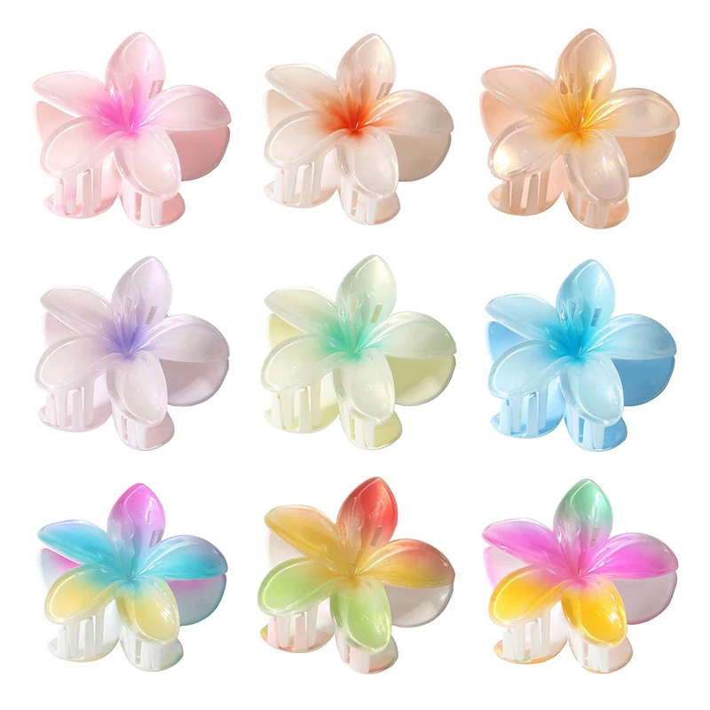 Fashion 8CM Pearl Pearl Light Sweet Gradient Acrylic Plumeria Flower Shark Clip Hairpin Hair Accessories Women Girls Hair Clip