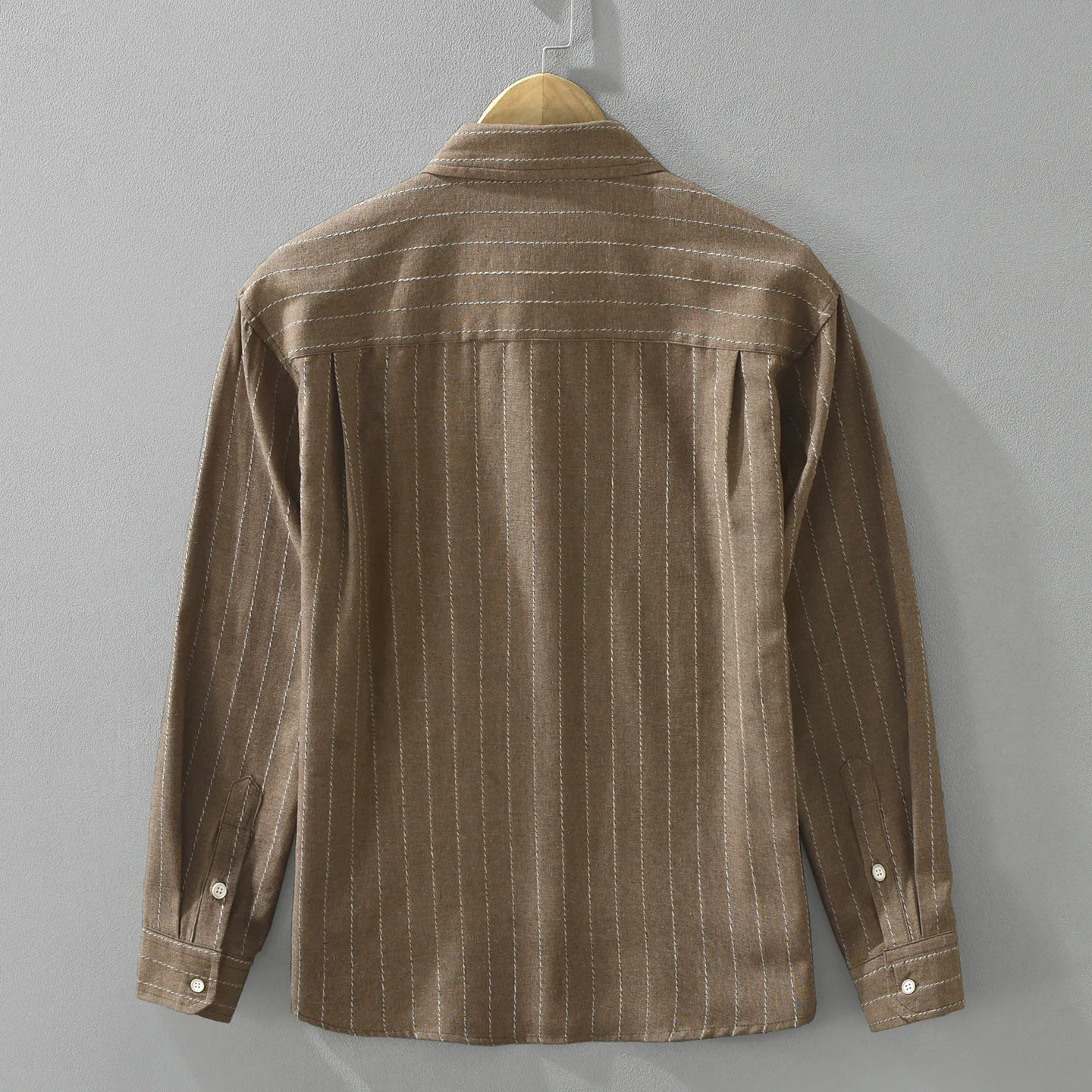 Men Japanese Style Vintage Striped 100% Cotton Long Sleeve Shirt Minimalist Smart Casual Daily Layering Spring Fall Tops