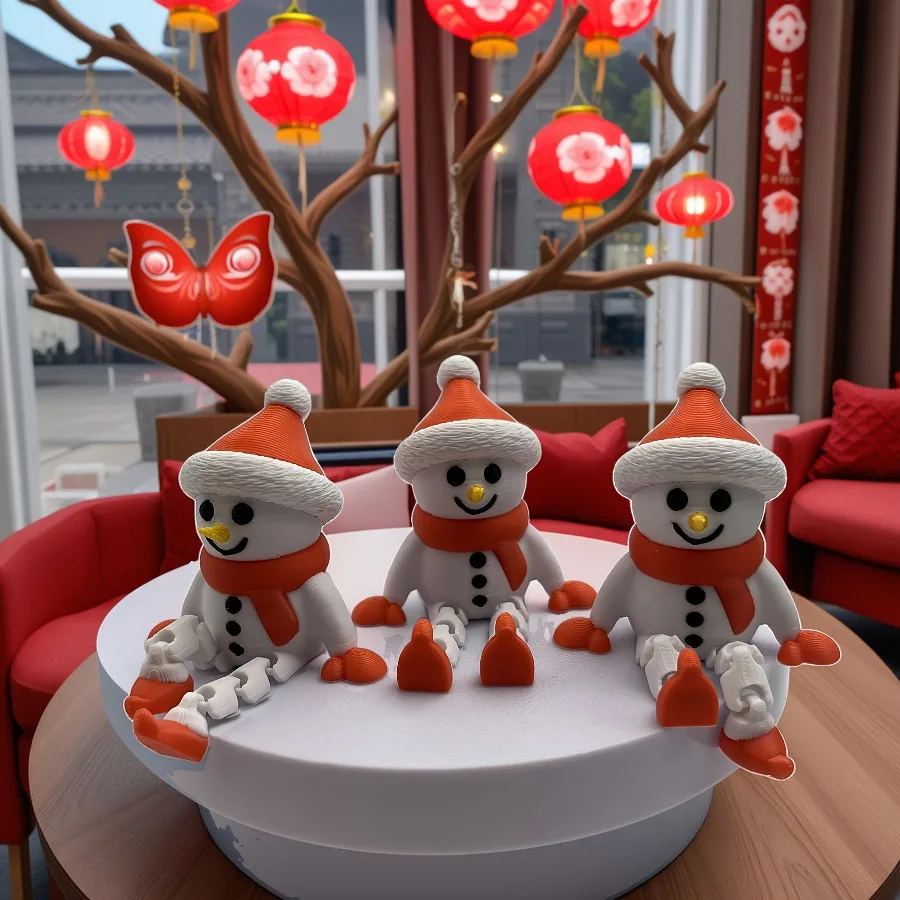 1 Pcs Snowman statues, 3D printed Christmas decorations, festive atmosphere decorations for living rooms, studies and offices